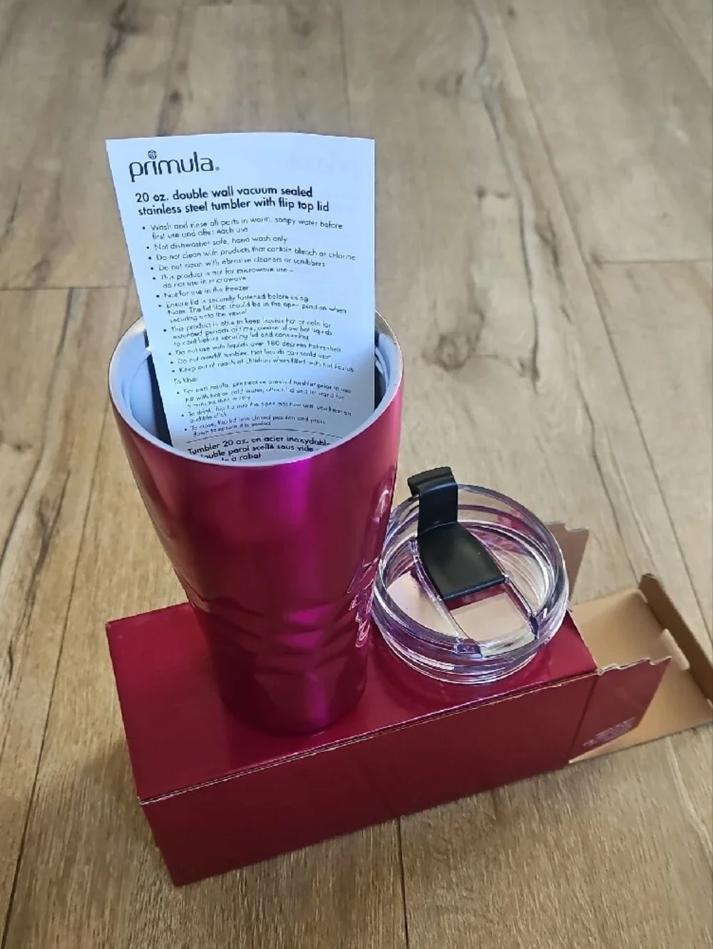 Magenta PRIMULA Stainless Steel Travel Tumbler with Clear Lid